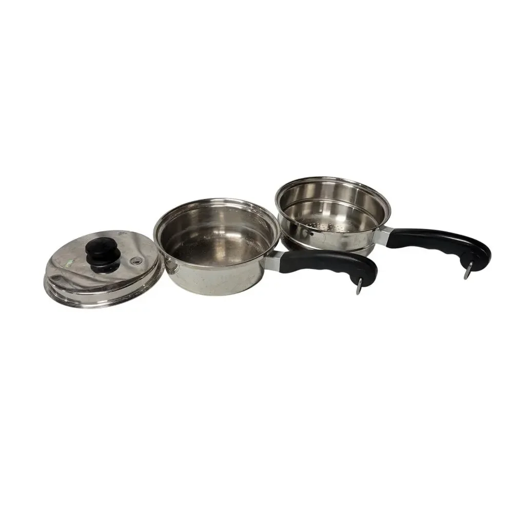 🍲Vintage Saladmaster 3 Pc Multi-Ply Stainless Fry Pot Steamer Double Boiler Lid
